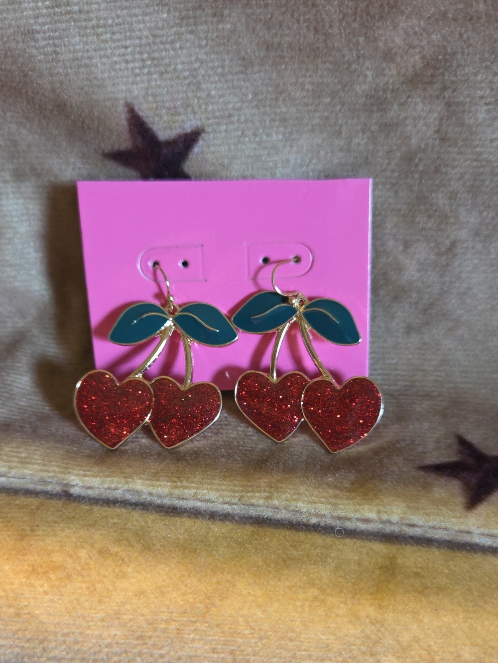 5 For 25 Red Glitter Cherry Drop Earrings